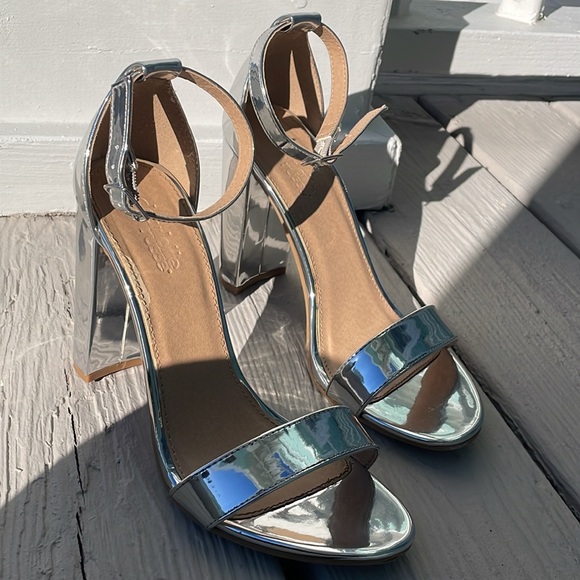 Vintage Charlotte Russe Metallic Silver Block Heels Ankle Strap Size 7 - Picture 15 of 15